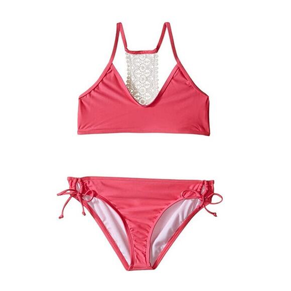 Ella Moss Girl Stella Bralette Top Two-Piece Swimsuit Pink Size 14